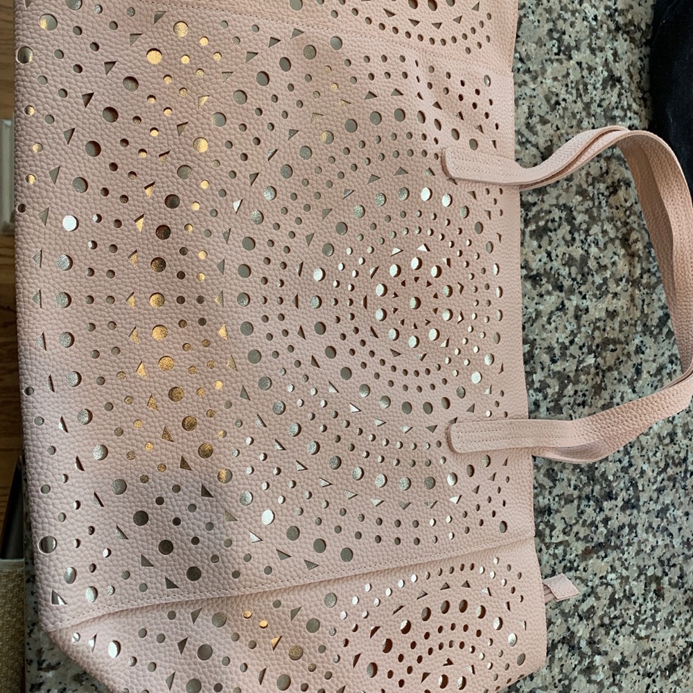 Pink and silver cutout tote